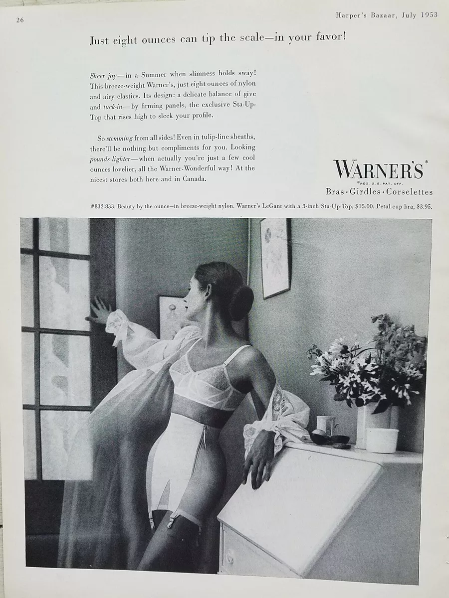 1953 Warners women's high waist girdle garters bra vintage fashion ad