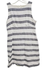 J. Crew Womens Linen Blend Dress Size 14 White Blue Striped Sleeveless Preppy