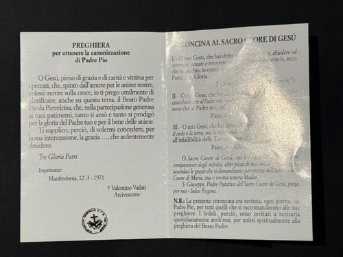 heilige karte reliquie santino reliquie reliquia "BEATO PIO DA PIETRELCINA" - Bild 2 von 3