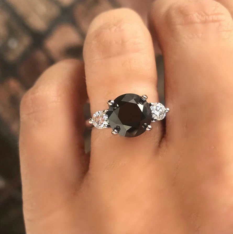 3Ct Brilliant Round Cut Black Diamond Engagement Ring Solid 14K