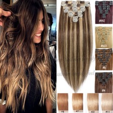 AAA 8pcs 16" 18" 20" 22" 24" Clip In Real Remy Human Hair Extensions Full Head