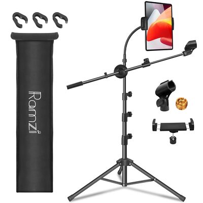 Mic Stand 6 In 1 Floor Boom Gooseneck Clips Tablet Phone Holder Stand Bag