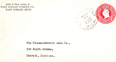 #ad East Jordan Lumber Company MI Michigan Postal Cover $7.50