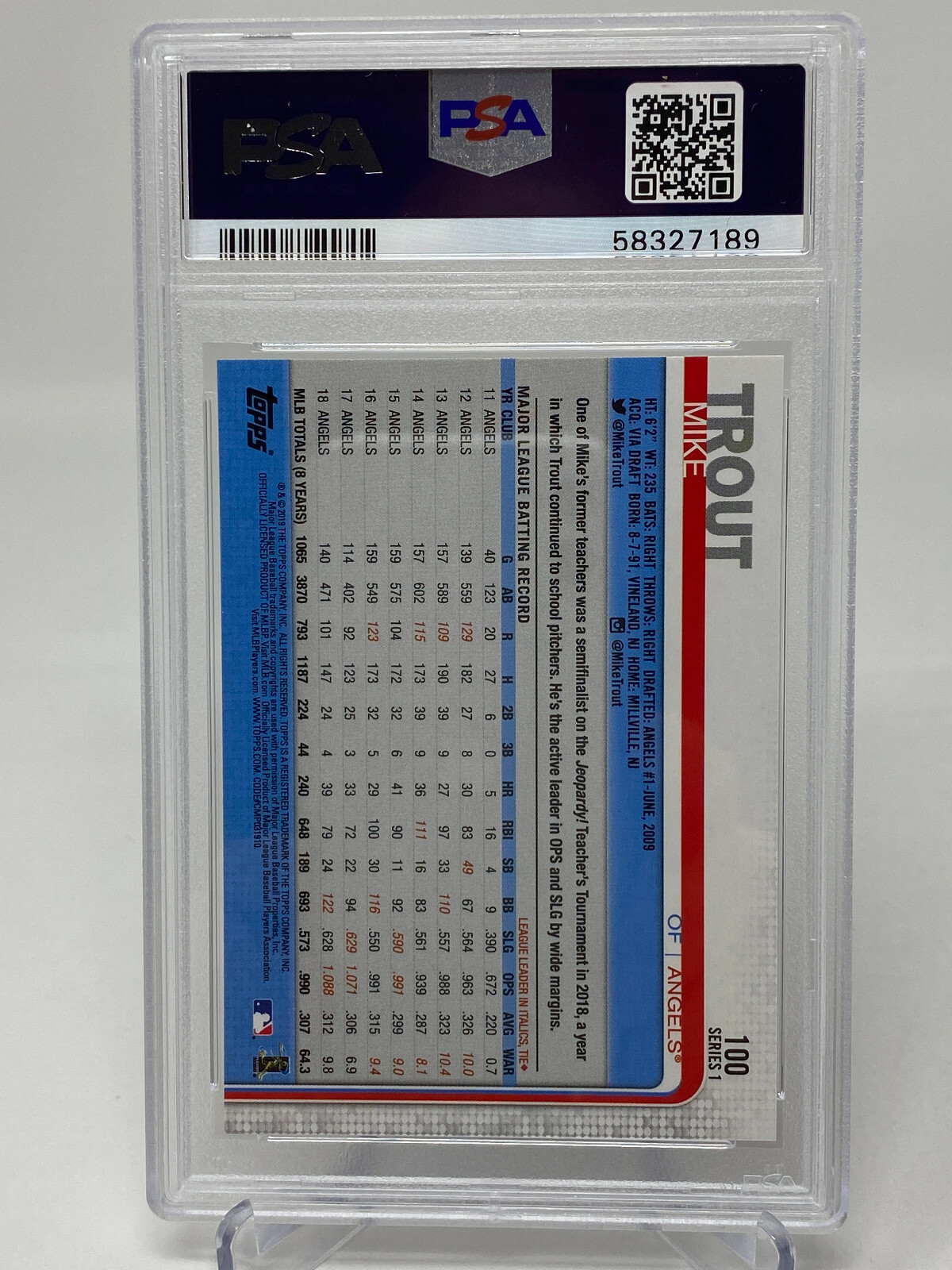 2019 Topps #100  Mike Trout Leaping PSA 10 view 5