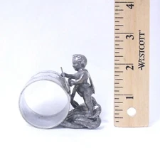 Middletown Plate Co Cupid Painting on Leaf w/ Floral Pattern Napkin Ring #115