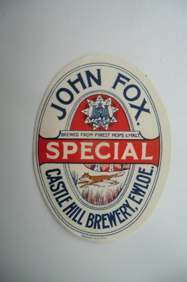 MINT JOHN FOX EWLOE SPECIAL BREWERY BEER LABEL