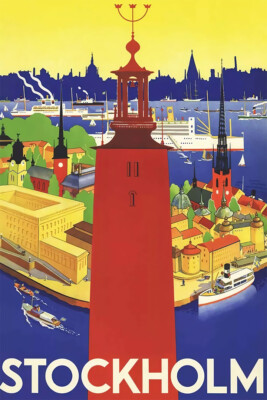 Stockholm Tourism Vintage Sweden Visit Retro Art Wall Room Poster - POSTER 20x30