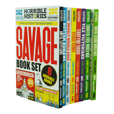 Horrible Histories Savage von Terry Deary 8 Buchset - Alter 7+ - Taschenbuch