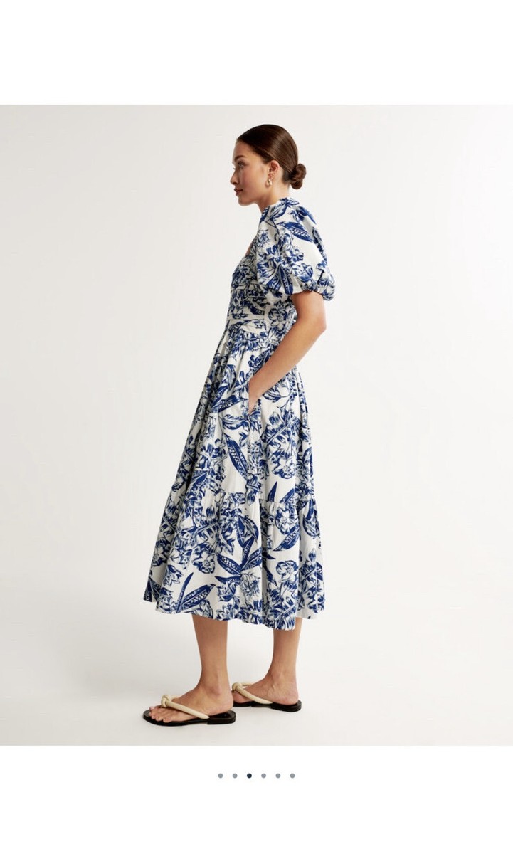 NWT Abercrombie Fitch Emerson Poplin Puff Sleeve Midi Dress Floral Blue XS  Tall | eBay