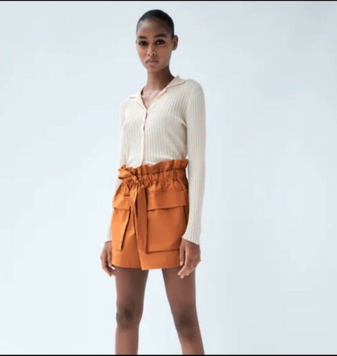 NWOT Zara Belted PaperBag Shorts burnt 