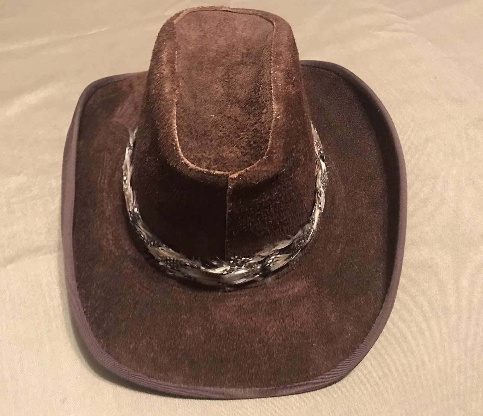 SzS, chapeau de cowboy australien style Henschel en cuir marron vintage robuste de 21 po. - France