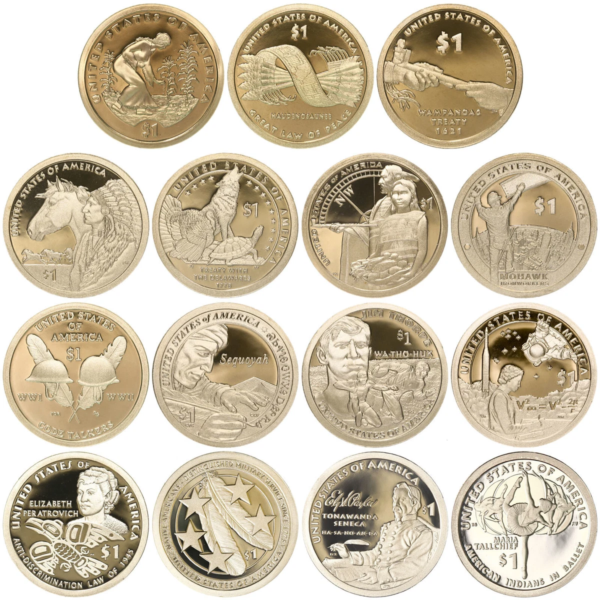 2009-2023 S Native American Sacagawea Proof Dollar Run 15 Coin Set