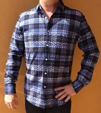 American Rag Men's Aztec-Print Plaid Sail Blue Flannel Shirt.