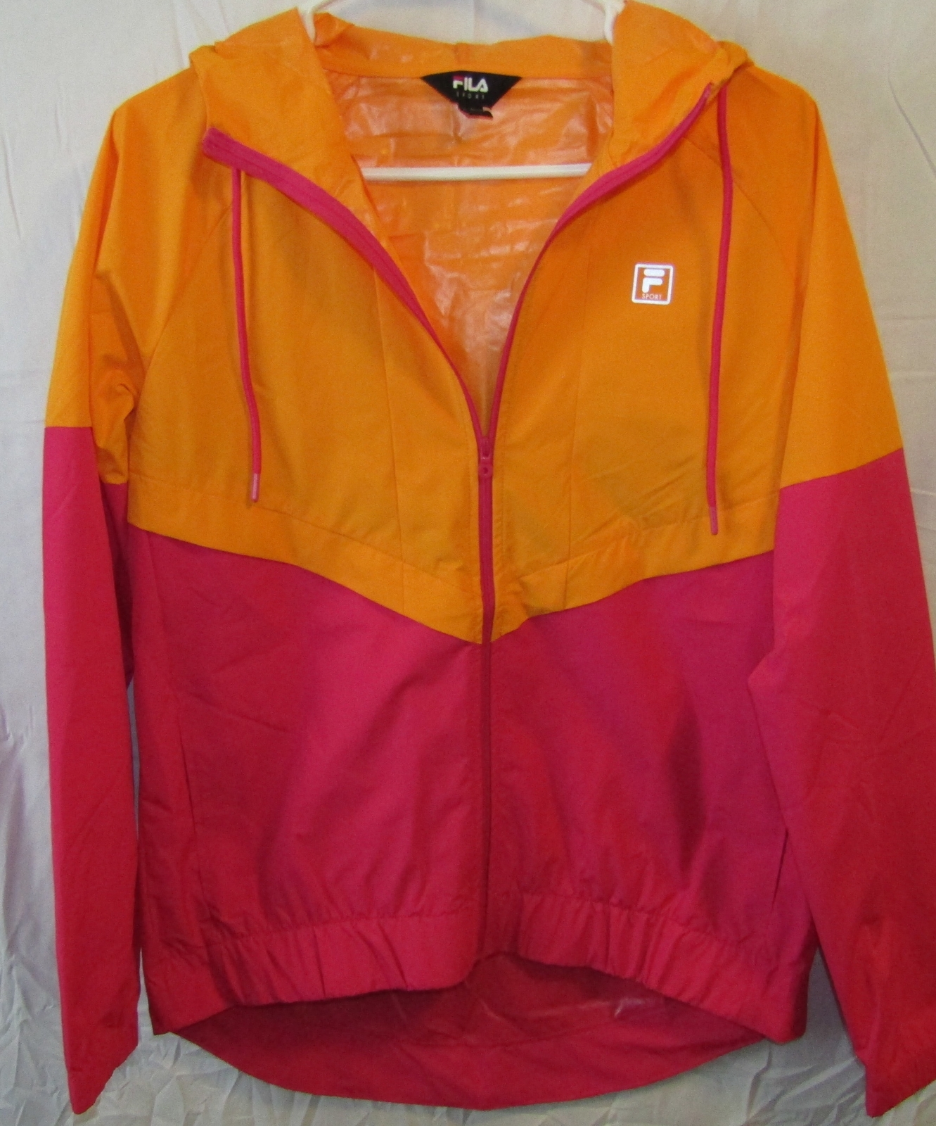 NUOVA GIACCA CON CAPPUCCIO FILA SPORT DONNA ARANCIONE E ROSA ATLETICA ZIP TG S L