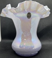 Fenton Iridized Purple Violet Overlay Swirled Optic Ripple Glass Vase SIGNED