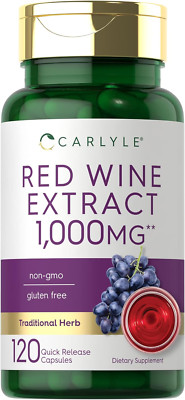 Red Wine Extract Capsules 1000Mg 120 Count Non-Gmo and Gluten Free Supplement