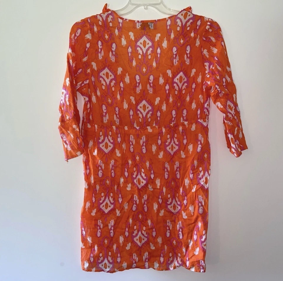 Грязь пирог платье женщин средний оранжевый розовый Ikat оборки плавать прикрыть богемное удобный M - Изображение 4 из 4