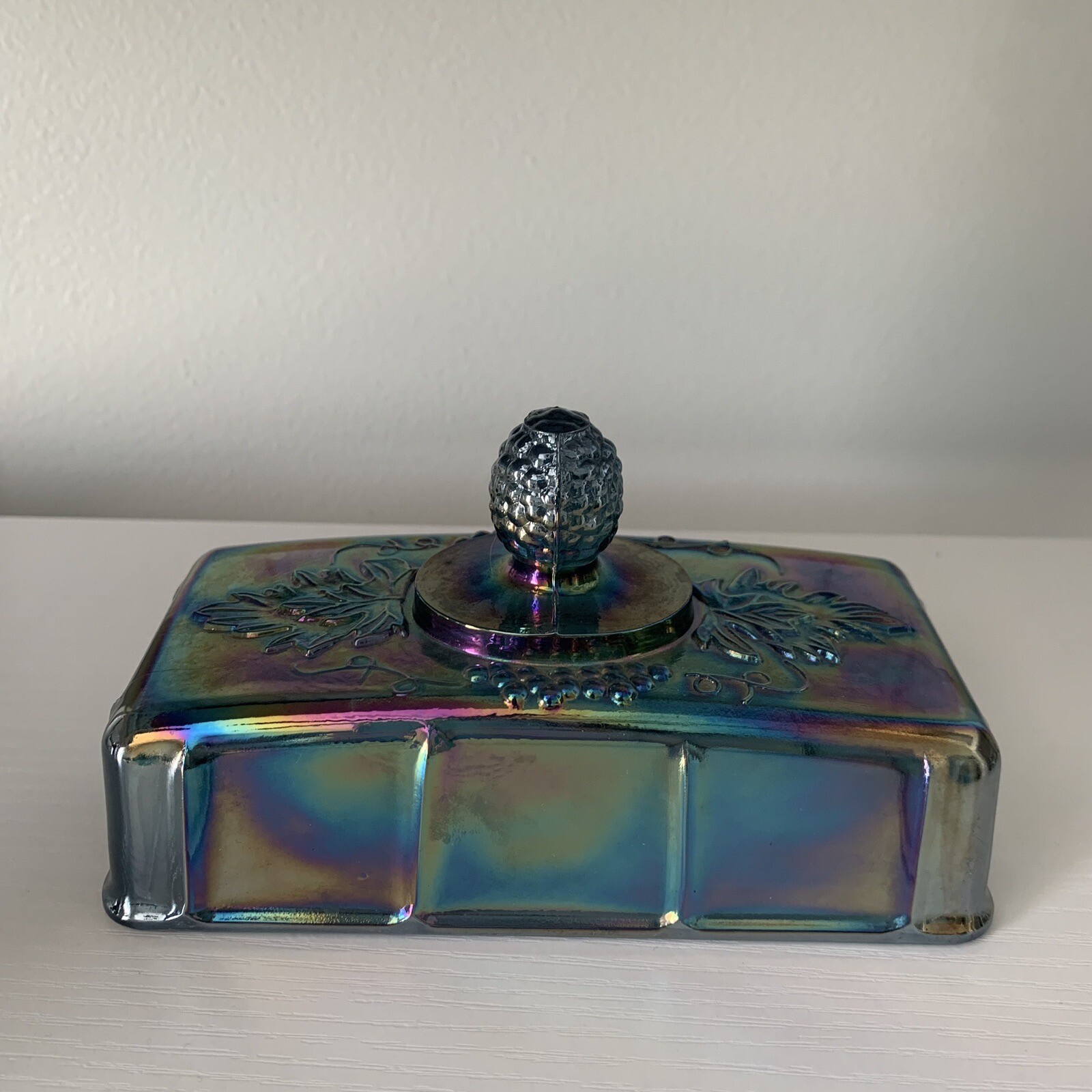 Vintage Indiana Harvest Grape Blue Carnival Glass Butter Dish Lid Only
