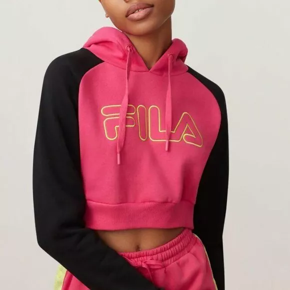 Fila colour block crop hoodie cheap