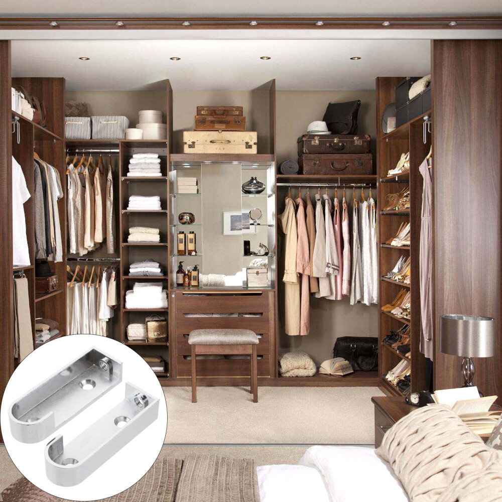 2-Pack Wardrobe Tube Support Brackets for Clothes Hanging Rod Holder