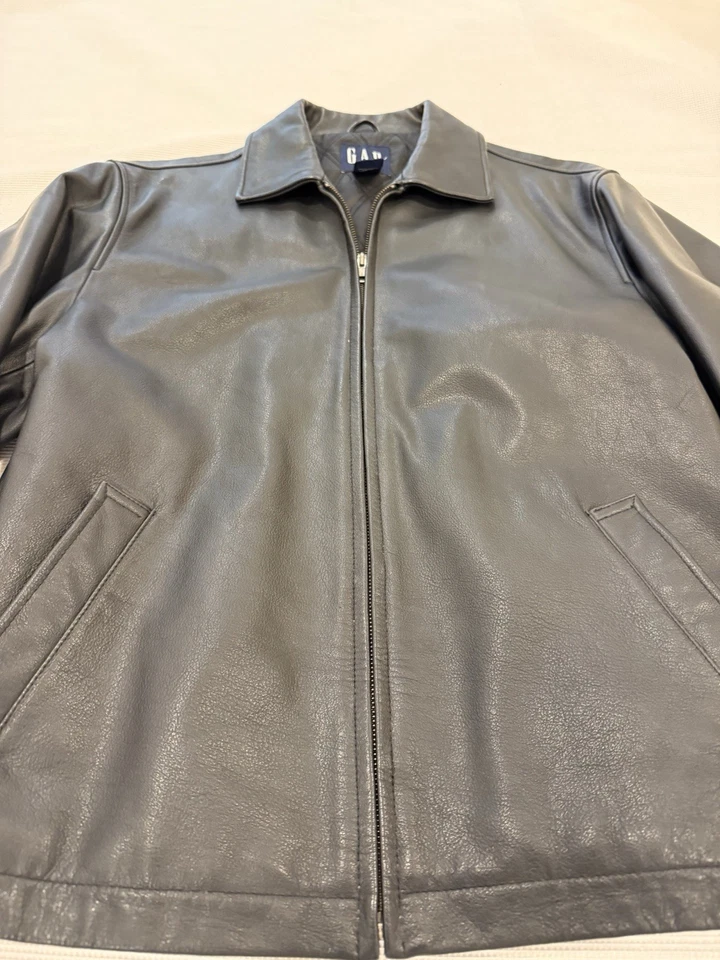 Chaqueta De Colección GAP Moto Y2K Años 2000 Cuero Negro Pesado 112978 PARA HOMBRES Abrigo Pequeño Foto 2 de 4