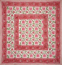 Pretty in Pink Block Print Square Cotton Tablecloth 60" x 60" Pink