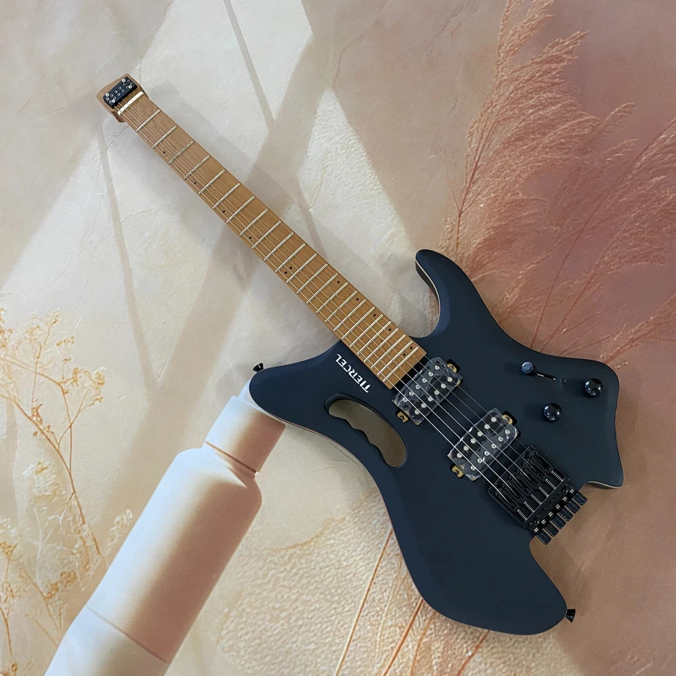 Closeout Headless Guitar basswood Body & Roasted Maple Neck in Solid Matt Black - Image 2 of 4