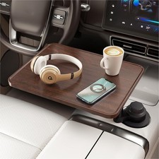 Car Desk for Laptop, Cup Holder Table with 360 Rotation Wooden Car Laptop Mount