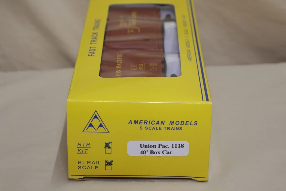 American Models Union Pacific 1118 40' Box Car RTR Hi-Rail in orig box (B) READ! - Image 4 of 4