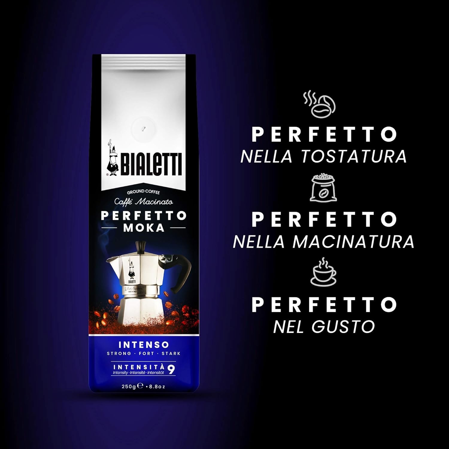 Bialetti Perfetto Moka Café Moulu Intenso (Strong) 8.82 Ounce (Pack of 1) 