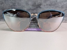 Foster Grant Womens Sunglasses Cat Eye Blue Pink Gold Soft Case Blemished Read