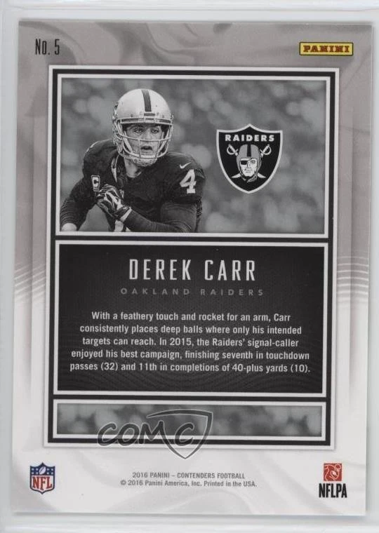 2016 Panini Contenders MVP Contenders Derek Carr #5 - Image 2 of 2