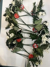 Lot Of 10 Holly Berry White Picks - 8.5  X 4.5  . Christmas Winter Floral Decor