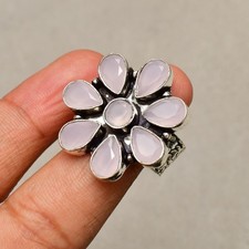 Rose Chalcedony Gemstone 925 Sterling Silver Handmade Silver Jewelry Ring 9