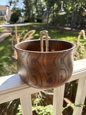 VTG Hand turned Rosewood Wooden Mixed Nuts Bowl MCM W/2 Nutcrackers READ
