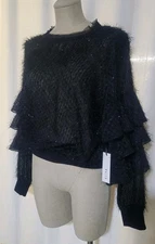NWT Black Sparkly Fuzzy Semisheer Chiffon Tiered Sleeves Top M Fairy Grunge Goth