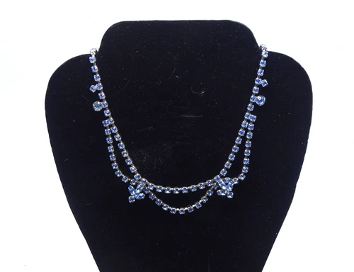 Vtg. Signed KRAMER Blue Rhinestone Costume Jewelry Necklace - S1