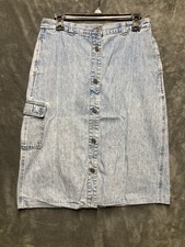 VTG 80s 90s Cherokee Acid Wash Button Front Cargo Denim Midi Skirt Sz 12 Modest