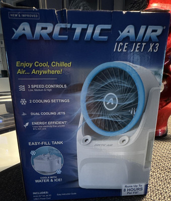 Arctic Air Ice Jet X3 USB Table/Desk Fan Quiet 3-Speed LED White/Blue