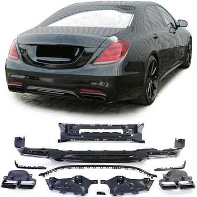 Sport Heckdiffusor mit Doppel Endrohre Schwarz für Mercedes S Klasse W222 17-20
