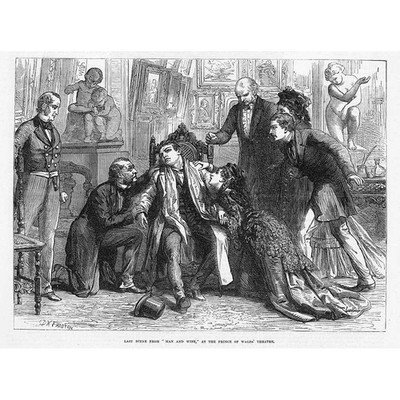 Szene aus Mann und Frau im Prince of Wales Theater - antiker Druck 1873