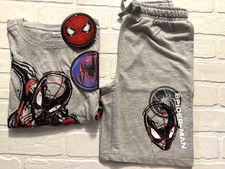 NEW Marvel Spider-Man Boys 2-Piece T-Shirt and Shorts Set Lenticular Patch GREY