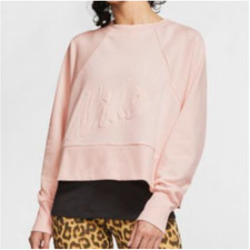 New NIKE Women's Sweatshirt Size 2X Cropped Dri-Fit Soft Pink Logo Pullover