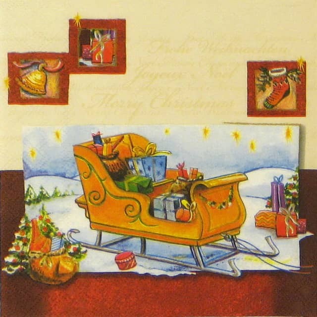 4x Single 33x33cm Napkins  Presents Sledge Decoupage, Party, Winter Decor