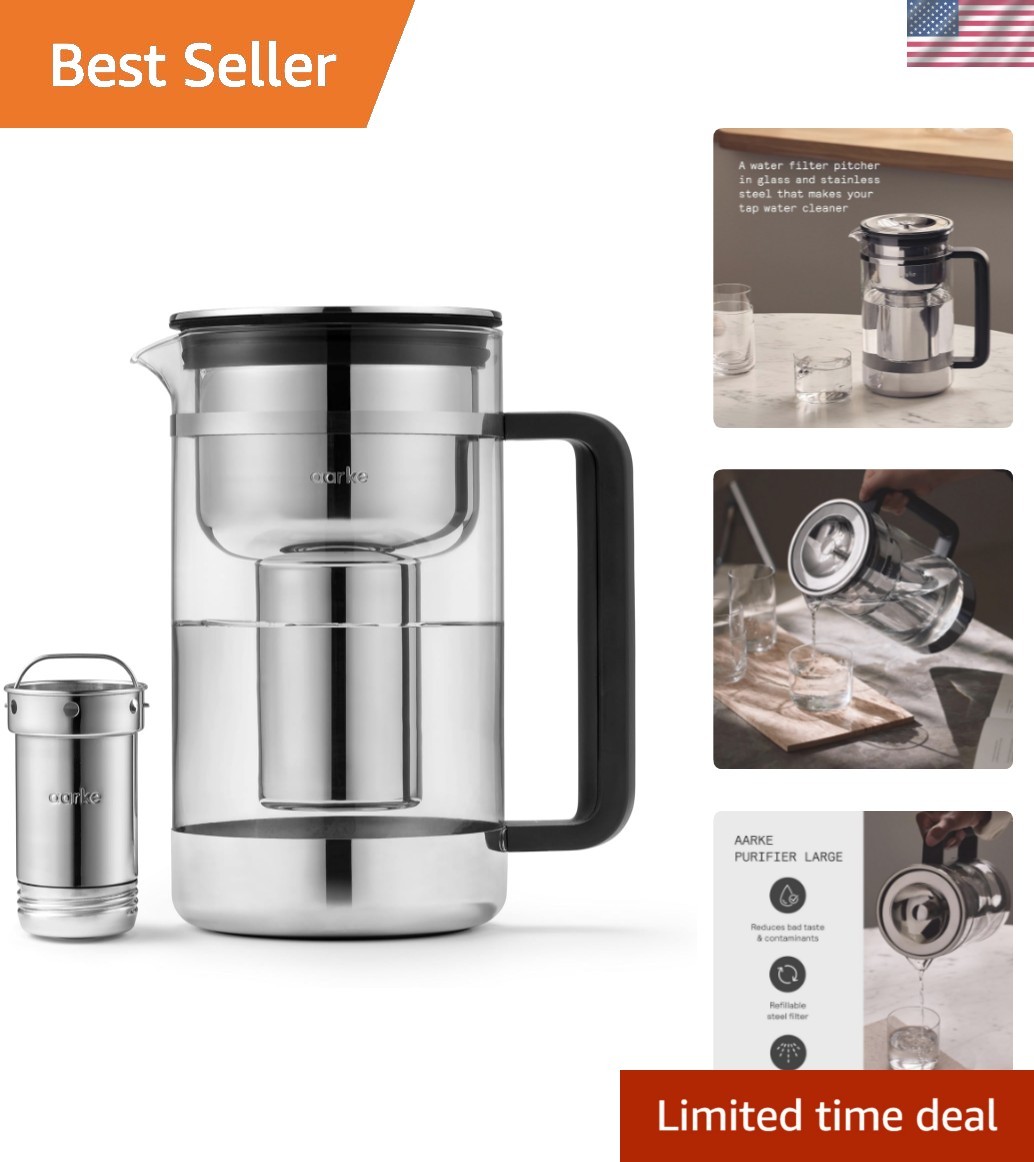 -  Glass And Stainless Steel Water Filter Pitcher, Refillabl