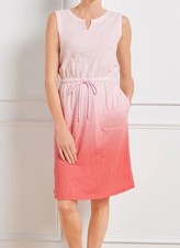 Talbots Super soft Slub Drawstring Waist Dress Dip Dye Pink Size Large Pockets