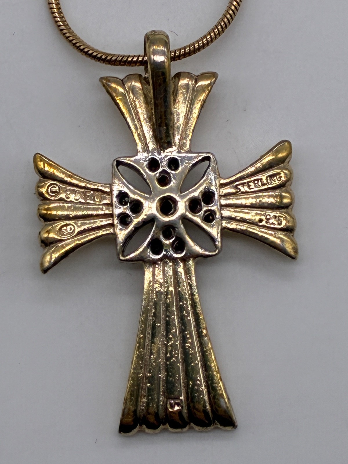 Stuart Devlin Cross Pendant Sapphire and Diamonds 925 Sterling Silver ...