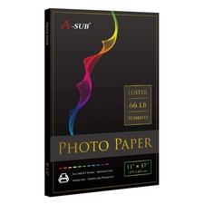 A-SUB Premium Photo Paper Luster 11x17 Inch 66lb for Inkjet 11"x17", white