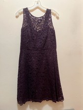 David's Bridal Short Sleeveless All Over Lace Bridesmaid Dress - plum - size 10