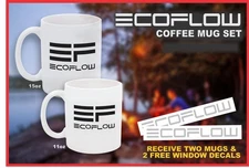 EcoFlow Coffee Mugs Set of 2 Ceramic 11oz or 15oz + 2 Logo Decals
